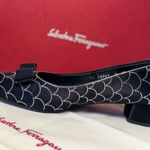 Salvatore Ferragamo Black Flats with Silver Detailing